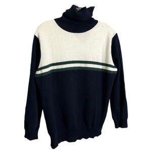 Madeleine Thompson Women's Sweater Pullover Cashmere Navy Striped Turtle Neck XL
